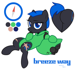 Size: 3758x3443 | Tagged: safe, artist:inspiroyv, derpibooru import, oc, oc only, oc:breeze way, earth pony, pony, armor, blue eyes, blue mane, blue tail, butt, clothes, compass, gray coat, heart butt, helmet, looking at you, plot, reference sheet, scar, simple background, smiling, smiling at you, solo, suit, tail, tired, vector, white background