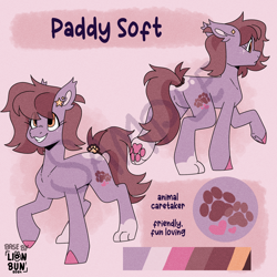 Size: 2000x2000 | Tagged: safe, artist:lionbun, derpibooru import, oc, oc only, oc:paddy soft, cat, cat pony, original species, adoptable, base used, coat markings, color palette, colored hooves, colored pinnae, cute, ear fluff, ear piercing, ear tufts, earring, ears, ears back, female, freckles, hooves, jewelry, mare, obtrusive watermark, orange eyes, paws, piercing, pink background, raised hoof, raised leg, reference sheet, simple background, socks (coat marking), solo, underhoof, watermark