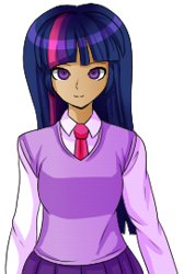 Size: 182x271 | Tagged: safe, artist:bast13, derpibooru import, twilight sparkle, human, g4, 2015, clothes, danganronpa, female, humanized, necktie, simple background, small resolution, solo, style emulation, transparent background