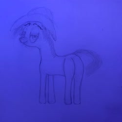 Size: 3024x3024 | Tagged: safe, artist:clopmaster0, derpibooru import, oc, oc only, earth pony, pony, bedroom eyes, butt, hat, plot, solo, traditional art