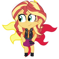 Size: 1080x1080 | Tagged: safe, artist:imtailsthefoxfan, derpibooru import, sunset shimmer, human, equestria girls, g4, chibi, cutie mark, cutie mark background, female, simple background, solo, white background