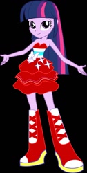 Size: 736x1465 | Tagged: artist needed, safe, derpibooru import, edit, edited screencap, screencap, twilight sparkle, equestria girls, g4, black background, boots, clothes, dress, equestria girls redesign, fall formal outfits, high heel boots, shoes, simple background, solo