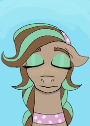 Size: 753x1054 | Tagged: artist needed, safe, derpibooru import, horse, blue background, cocoa (wild manes), eyes closed, eyeshadow, female, it's over, makeup, mare, meme, sad, simple background, wild manes