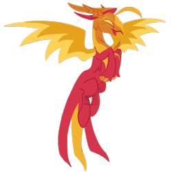 Size: 2048x2048 | Tagged: safe, artist:cingulomana, derpibooru import, peewee, hybrid, original species, phoenix, pony, g4, beak, bird head, blank flank, chest fluff, colored chest fluff, colored hooves, colored wings, ear fluff, ears, feather, feathered ears, flying, head fluff, high res, hooves, long tail, open beak, open mouth, open smile, orange hooves, phoenix pony, ponified, profile, red coat, shiny hooves, simple background, smiling, solo, species swap, spread wings, tail, transparent background, two toned hair, two toned tail, two toned wings, unshorn fetlocks, watermark, wings