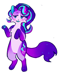 Size: 1502x1875 | Tagged: safe, artist:plushiecore, derpibooru import, starlight glimmer, anthro, cat, digitigrade anthro, g4, bipedal, blushing, catified, cheek fluff, chest fluff, fangs, female, glimmercat, paw pads, paws, simple background, solo, species swap, underpaw, white background