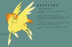 Size: 2265x1493 | Tagged: safe, artist:witherslayer73, derpibooru import, spitfire, pegasus, pony, g4, alternate universe, female, infinite eclipse, mare, solo, story included, text