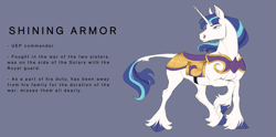 Size: 2723x1353 | Tagged: safe, artist:witherslayer73, derpibooru import, shining armor, pony, unicorn, g4, alternate universe, armor, horn, infinite eclipse, male, solo, stallion, story included, text