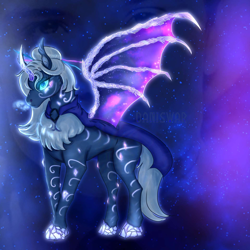 Size: 1920x1920 | Tagged: safe, artist:vani_vanilla, derpibooru import, oc, oc only, oc:naegissa, alicorn, pony, alicorn oc, alternate universe, bat wings, corrupted, crystal wings, discord source, female, glowing, glowing eyes, horn, infinite eclipse, mare, solo, species:crystallized, wings