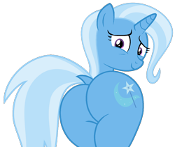 Size: 1212x1023 | Tagged: safe, artist:shieldwingarmorofgod, derpibooru import, trixie, pony, unicorn, g4, butt, dock, female, horn, looking at you, looking back, looking back at you, mare, plot, simple background, solo, tail, the great and powerful ass, transparent background