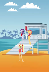 Size: 828x1207 | Tagged: safe, artist:theemperorofhonor, derpibooru import, applejack, starlight glimmer, sunset shimmer, equestria girls, g4, lifeguard, lifeguard applejack, lifeguard starlight glimmer, lifeguard sunset, ocean, water