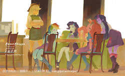 Size: 750x456 | Tagged: source needed, safe, artist:xiangquxiaomaguo, derpibooru import, applejack, fluttershy, pinkie pie, rainbow dash, rarity, twilight sparkle, human, equestria girls, g4, female, humane five, humane six