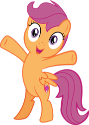 Size: 1280x1791 | Tagged: safe, artist:yellowdash1998v2, derpibooru import, scootaloo, pegasus, pony, g4, the last crusade, bipedal, cute, cutealoo, excited, female, filly, foal, open mouth, open smile, simple background, smiling, solo, spread wings, transparent background, vector, wings