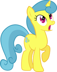 Size: 1280x1612 | Tagged: safe, artist:yellowdash1998v2, derpibooru import, lemon hearts, pony, unicorn, friendship is magic, g4, female, horn, mare, open mouth, raised hoof, raised leg, shocked, simple background, solo, transparent background, vector