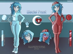 Size: 2733x2050 | Tagged: safe, artist:devillustart, derpibooru import, oc, oc:glacial frost(fireverse), human, equestria girls, g4, alternate universe, boots, clothes, equestria girls-ified, fireheart76's latex suit design, gloves, latex, latex boots, latex gloves, latex suit, prisoners of the moon, reference sheet, rubber, rubber suit, shoes