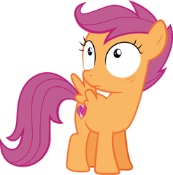 Size: 1280x1297 | Tagged: safe, artist:yellowdash1998v2, derpibooru import, scootaloo, pegasus, pony, campfire tales, g4, female, filly, foal, frown, shrunken pupils, simple background, solo, spread wings, transparent background, uh oh, vector, wide eyes, wings