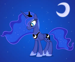 Size: 900x738 | Tagged: safe, artist:buggzz, derpibooru import, princess luna, alicorn, pony, g4, 2012, concave belly, female, mare, moon, slender, solo, stars, thin