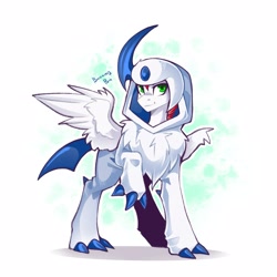 Size: 2157x2160 | Tagged: safe, artist:buvanybu, derpibooru import, oc, oc only, pegasus, pony, absol, clothes, costume, kigurumi, looking at you, pokémon, simple background, solo, spread wings, white background, wings