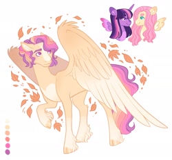 Size: 3000x2789 | Tagged: safe, artist:merviellee, derpibooru import, oc, oc only, pegasus, pony, cloven hooves, color palette, leaves, magical lesbian spawn, male, offspring, parent:fluttershy, parent:twilight sparkle, parents:twishy, pegasus oc, simple background, solo, stallion