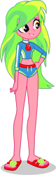 Size: 1280x3981 | Tagged: safe, artist:dustinwatsongkx, derpibooru import, lemon zest, human, equestria girls, g4, applejack's beach shorts swimsuit, belly, belly button, clothes, clothes swap, cute, female, geode of super strength, magical geodes, sandals, show accurate, simple background, slender, solo, swimsuit, swimsuit swap, thin, transparent background, vector, zestabetes