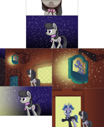 Size: 2562x3141 | Tagged: safe, artist:esuka, derpibooru import, fancypants, octavia melody, pony, g4, ask-canterlot-musicians, bowtie, clothes, comic, duo, duo male and female, female, male, mare, necktie, scarf, snow, stallion