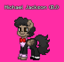 Size: 360x350 | Tagged: safe, derpibooru import, pegasus, pony, billie jean, bowtie, clothes, folded wings, male, michael jackson, music, necktie, pink background, ponified, pony town, simple background, solo, species swap, suit, wings