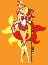 Size: 1080x1440 | Tagged: safe, artist:theemperorofhonor, derpibooru import, sunset shimmer, equestria girls, g4, boots, clothes, cosplay, costume, gloves, high heel boots, sailor moon (series), sailor pluto, sailor pluto boots, sailor sunshine, shirt, shoes, skirt, solo