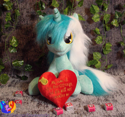 Size: 2460x2304 | Tagged: safe, artist:1stastrastudio, derpibooru import, lyra heartstrings, pony, unicorn, fanfic:background pony, g4, heart, heart plush, horn, irl, photo, plushie, solo