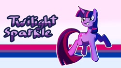 Size: 1920x1080 | Tagged: safe, artist:doggoisadummy, derpibooru import, twilight sparkle, unicorn twilight, pony, unicorn, g4, bilight sparkle, bisexual, bisexual pride flag, female, mare, pride, pride flag, solo