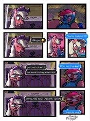 Size: 2000x2709 | Tagged: safe, artist:doggoisadummy, derpibooru import, applejack, rainbow dash, earth pony, pegasus, pony, g4, appledash, blushing, comic, dialogue, duo, duo female, female, lesbian, mare, meme, shipping, speech bubble