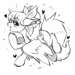 Size: 4096x4096 | Tagged: safe, artist:opalacorn, derpibooru import, oc, oc only, oc:honeysuckle, pegasus, pony, black and white, eyebrows, eyebrows visible through hair, female, floating heart, grayscale, heart, mare, monochrome, simple background, solo, white background, wings, wings down