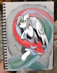 Size: 2480x3196 | Tagged: safe, artist:i love hurt, artist:ijustmari, derpibooru import, oc, oc only, dragon, pegasus, pony, solo, traditional art, unshorn fetlocks