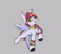 Size: 2448x2176 | Tagged: safe, artist:i love hurt, derpibooru import, oc, oc only, oc:luminarie, pegasus, pony, chest fluff, female, fetlock tuft, gray background, jewelry, mare, necklace, simple background, solo, wristband