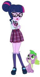 Size: 1900x3649 | Tagged: safe, artist:gmaplay, derpibooru import, sci-twi, spike, spike the regular dog, twilight sparkle, dog, equestria girls, friendship games, g4, clothes, crystal prep academy, crystal prep academy uniform, crystal prep shadowbolts, duo, duo male and female, female, male, school uniform, simple background, singing, spike the dog, transparent background