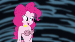 Size: 1280x718 | Tagged: safe, artist:catoon28, derpibooru import, edit, edited screencap, screencap, pinkie pie, mermaid, equestria girls, g4, 1000 hours in ms paint, bare shoulders, bra, breasts, cleavage, clothes, concave belly, crossover, happy, mermaidized, now sing, seashell, seashell bra, shitposting, solo, species swap, the little mermaid, thin, underwear, voice