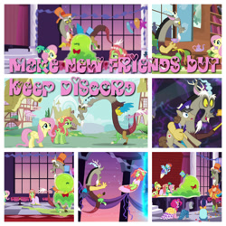 Size: 1280x1280 | Tagged: safe, artist:xxxkayceejrxxx, derpibooru import, edit, edited screencap, screencap, applejack, discord, fluttershy, maud pie, parcel post, pinkie pie, post haste, rainbow dash, smooze, tree hugger, twilight sparkle, twilight sparkle (alicorn), alicorn, draconequus, earth pony, pegasus, pony, g4, make new friends but keep discord, season 5, clothes, dress, female, fluttershy's cottage (interior), gala dress, male, mare, ponyville, the discord zone