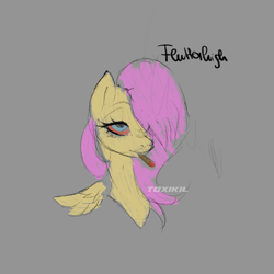 Size: 3000x3000 | Tagged: safe, artist:toxikil, derpibooru import, fluttershy, pegasus, pony, g4, bloodshot eyes, bust, drugs, flutterhigh, high, joint, marijuana, red eyes, simple background, sketch, sketch dump, smoking, solo, wings