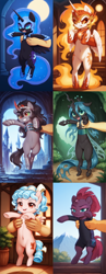 Size: 2800x7200 | Tagged: safe, ai content, derpibooru import, machine learning generated, cozy glow, daybreaker, king sombra, nightmare moon, queen chrysalis, tempest shadow, alicorn, earth pony, pony, unicorn, g4, absurd file size, absurd resolution, cat meme, chibi, cute, disembodied hand, hand, holding a pony, horn, prompter:greesys, scenery