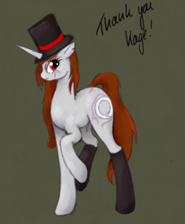 Size: 400x486 | Tagged: safe, artist:usernam, derpibooru import, pony, unicorn, g4, brown mane, cutie mark, female, full body, hat, horn, mare, solo, top hat