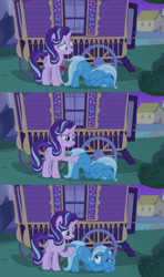 Size: 1280x2160 | Tagged: safe, artist:danieltepeskraus, derpibooru import, edit, edited screencap, screencap, starlight glimmer, trixie, goo, goo pony, original species, pony, unicorn, g4, season 6, to where and back again, female, frown, gak, horn, scared, trixie's wagon, wagon, wat, wide eyes