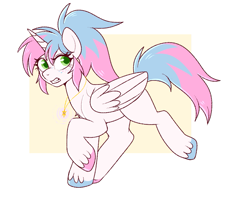 Size: 867x683 | Tagged: safe, artist:lulubell, derpibooru import, oc, oc only, oc:fairy floss, alicorn, pony, alicorn oc, horn, jewelry, necklace, solo, starbound, wings