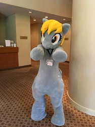 Size: 3024x4032 | Tagged: safe, artist:inoue_nn_act, derpibooru import, derpy hooves, human, 2016, badge, fursuit, indoors, irl, irl human, japan ponycon, photo, ponysuit, solo