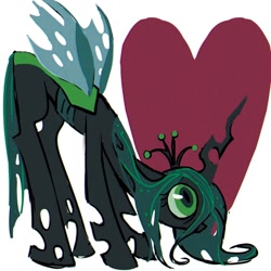 Size: 1022x1024 | Tagged: safe, artist:qianjibahe, derpibooru import, queen chrysalis, changeling, changeling queen, pony, g4, face down, female, heart, mare, solo