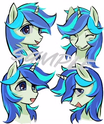 Size: 3200x3800 | Tagged: safe, artist:qianjibahe, derpibooru import, oc, oc only, pony, unicorn, bust, horn, sample, simple background, solo, watermark, white background