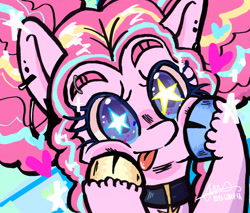 Size: 1280x1088 | Tagged: safe, artist:riyalumpia, derpibooru import, pinkie pie, earth pony, pony, g4, :p, female, mare, solo, starry eyes, tongue, tongue out, wingding eyes