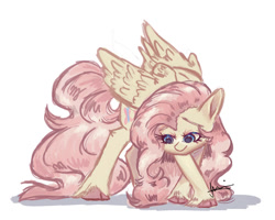 Size: 999x800 | Tagged: safe, artist:riyalumpia, derpibooru import, fluttershy, pegasus, pony, simple background, solo, white background