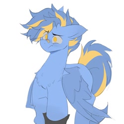 Size: 1387x1387 | Tagged: safe, artist:madiwann, derpibooru import, oc, oc only, oc:shining trophy, pegasus, pony, bandaid, male, sad, simple background, solo, stallion, white background