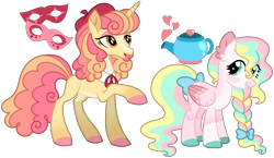 Size: 2322x1346 | Tagged: safe, artist:strawberry-spritz, derpibooru import, oc, oc only, pegasus, pony, unicorn, braid, duo, duo female, female, horn, mare, simple background, transparent background