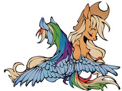 Size: 750x563 | Tagged: safe, artist:jianghubanzi, derpibooru import, applejack, rainbow dash, earth pony, pegasus, pony, duo, duo female, female, simple background, white background