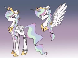 Size: 2901x2176 | Tagged: safe, artist:julyfeatherx, derpibooru import, princess celestia, alicorn, pony, alternate hairstyle, collar, gradient background, solo, spiked collar