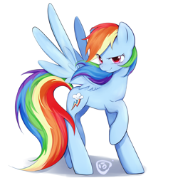 Size: 1940x1940 | Tagged: safe, alternate version, artist:8524538816, derpibooru import, rainbow dash, pegasus, pony, female, mare, raised hoof, raised leg, simple background, solo, white background